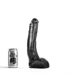 All Black Dildo - Realistische Eikel En Balzak - Lengte 29 Cm - Diameter 5 Cm - Zacht En Soepel - Transparante Beschermhoes - Cadmium En Loodvrij