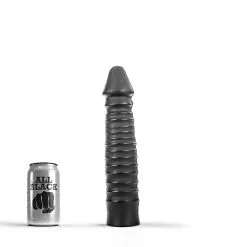 All Black - Zwarte Grote Dildo Met Geribbelde Schacht 26 X 5 Cm
