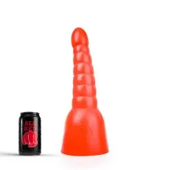 All Black All Red - Geribbelde Anaal Dildo 34 X 11 Cm - Rood
