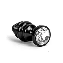 Kiotos Aluminum Geribbelde Buttplug Met Kristal - Zwart
