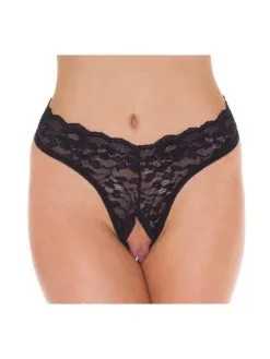 Amorable - G String - Open Kruis - One Size - Zwart - Burlesque Slipje Met Kanten Ruche