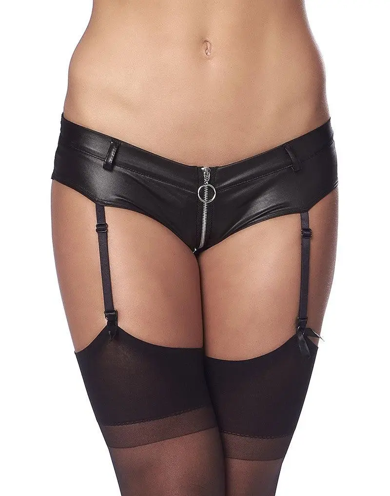 Amorable By Rimba - Erotische Slip - Wetlook Hotpants Met Rits In Kruis Inclusief Jarretels En Kousen - One Size 2 Amorable By Rimba - Erotische Slip - Wetlook Hotpants Met Rits In Kruis Inclusief Jarretels En Kousen - One Size - Afbeelding 2
