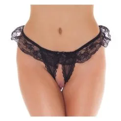 Amorable By Rimba - Erotische String - Burlesque Tanga Met Open Kruis - Zwart - One Size