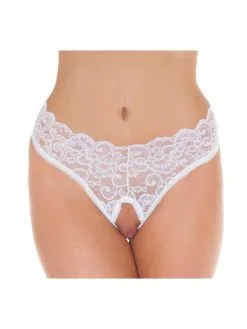 Amorable By Rimba - Erotische String - Kanten Slip Met Open Kruis - Burlesque Uitstraling - Wit - One Size