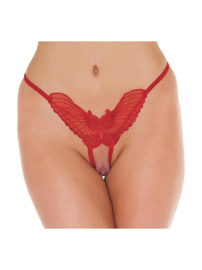 Amorable By Rimba - Erotische String - Luxe Kanten Vlinder Slip Met Open Kruis - Rood - One Size 1 Amorable By Rimba - Erotische String - Luxe Kanten Vlinder Slip Met Open Kruis - Rood - One Size