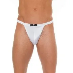 Amorable By Rimba - Erotische String - Witte Butler Slip Met Zwart Strikje String - Heren Slip - Fun - Tanga - One Size