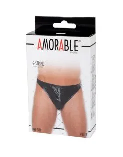 Amorable By Rimba - Erotische String Voor Mannen - Verleidelijke Zwarte Lak Look Slip - One Size -Sex Toys winkel Amorable by Rimba Erotische String voor Mannen Verleidelijke Zwarte Lak Look Slip One Size 3