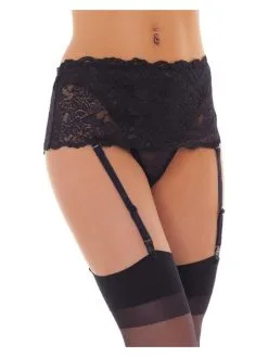 Amorable By Rimba - Jarretelgordel - Brede Kanten Jarretelgordel Inclusief Kousen - Zwart - One Size