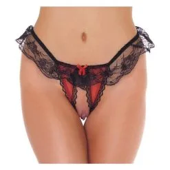 Amorable By Rimba - Open String - Burlesque Tanga Met Open Kruis - Rood Zwart - One Size