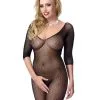 Amorable By Rimba - Visnet Catsuit Met Lange Mouwen En Open Kruis - Zwart
