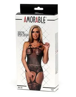 Amorable By Rimba - Visnet Catsuit Met Schouderbandjes En JarretelKousen - Zwart -Sex Toys winkel Amorable by Rimba Visnet Catsuit Met schouderbandjes En jarretelKousen Zwart 4