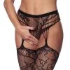 Amorable By Rimba - Visnet Kant Kousen Met Jarretel-slipje - Zwart