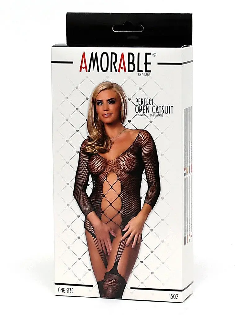 Amorable By Rimba - Visnet Kanten Catsuit Met JarretelKousen - Zwart 4 Amorable By Rimba - Visnet Kanten Catsuit Met JarretelKousen - Zwart - Afbeelding 4