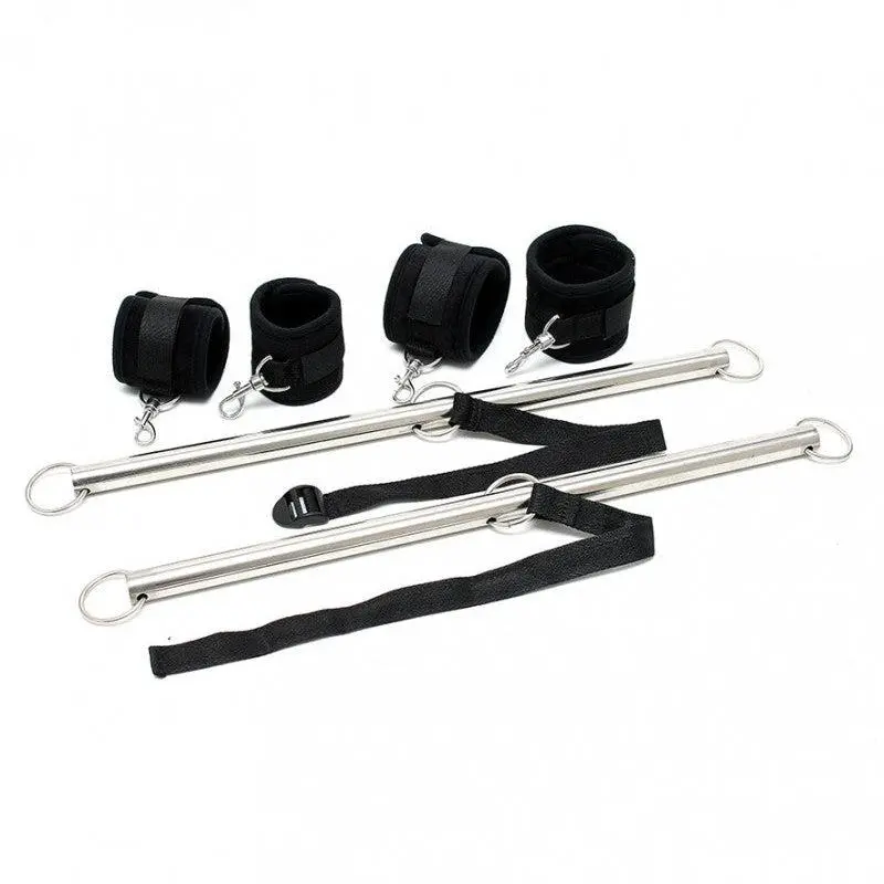 Rimba Bondage Play BDSM Dubbele Spreader Bar Met Zachte Boeien - Zwart 2 Rimba Bondage Play BDSM Dubbele Spreader Bar Met Zachte Boeien - Zwart - Afbeelding 2