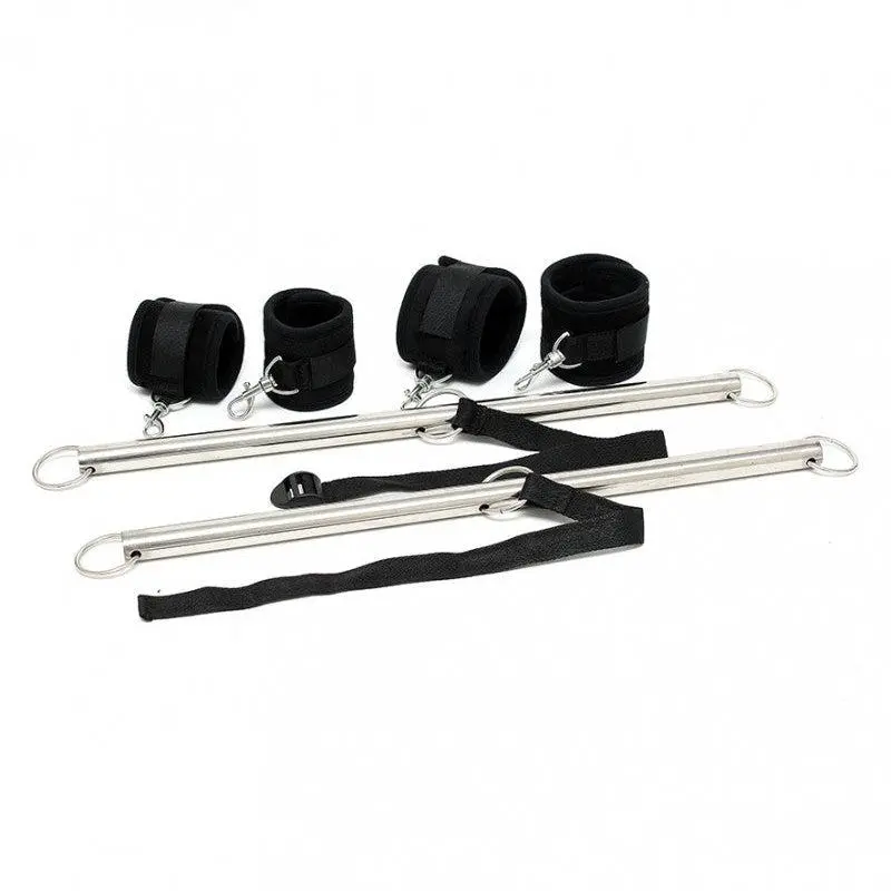 Rimba Bondage Play BDSM Dubbele Spreader Bar Met Zachte Boeien - Zwart 3 Rimba Bondage Play BDSM Dubbele Spreader Bar Met Zachte Boeien - Zwart - Afbeelding 3