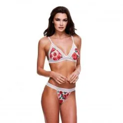 Baci Lingerie Baci - Kanten Gebloemde Lingerieset 2-delig - Wit/Rood