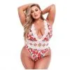 Baci Lingerie Baci - Kanten Gebloemde Stringbody - Wit/Rood - Plus Size/Grote Maten