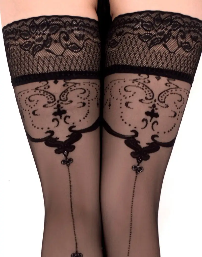 Ballerina - Fantasy Hold Ups Ornament- Kousen (20 Denier) - Zwart 2 Ballerina - Fantasy Hold Ups Ornament- Kousen (20 Denier) - Zwart - Afbeelding 2