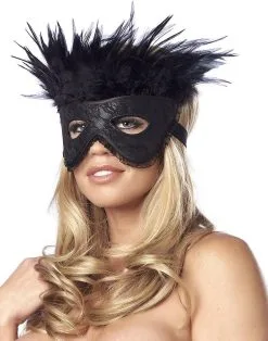 Rimba Bondage Play Burlesque Masker Met Veren - Zwart