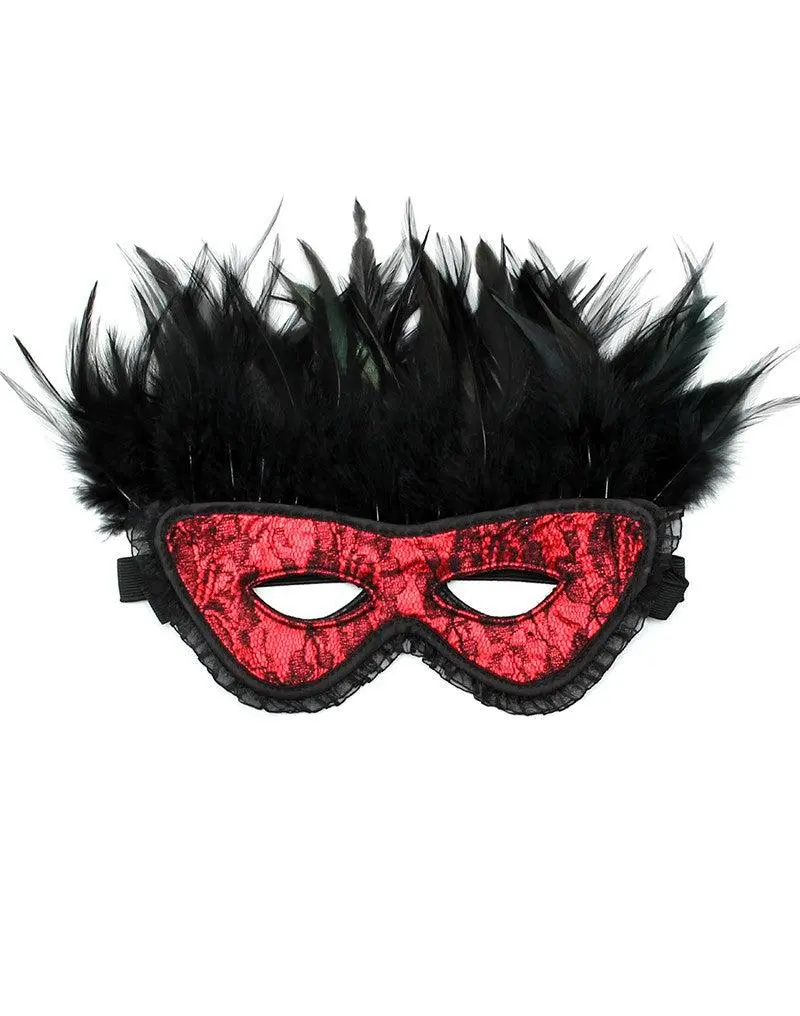 Rimba Bondage Play Burlesque Masker Met Veren - Zwart/Rood 2 Rimba Bondage Play Burlesque Masker Met Veren - Zwart/Rood - Afbeelding 2