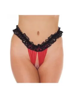 Amorable By Rimba Burlesque Slipje Met Kanten Ruche En Open Kruis - Zwart/Rood