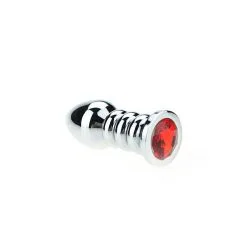Kiotos Buttplug Aluminium Geribbeld Met Kristal - Rood