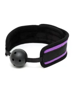 Rimba Bondage Play Comfortabele Ball Gag - Zwart/Paars - Verstelbaar