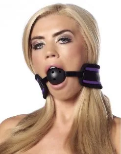Rimba Bondage Play Comfortabele Ball Gag - Zwart/Paars - Verstelbaar -Sex Toys winkel Comfortabele ball gag zwartpaars verstelbaar 4