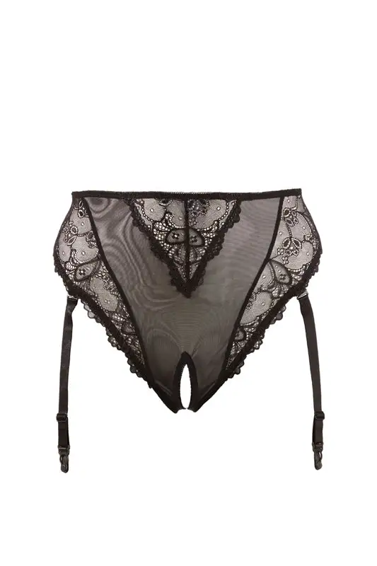 Cottelli Collection - Jarretel Slip Open Kruis - Zwart 1 Cottelli Collection - Jarretel Slip Open Kruis - Zwart