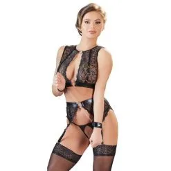 Cottelli Collection - Kanten Lingerieset Met Bondage Details - Zwart