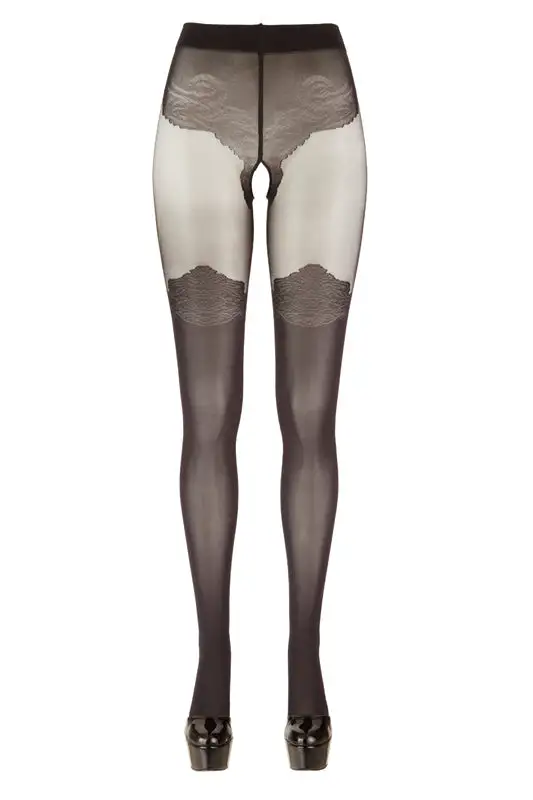 Cottelli Collection - Panty Met Kousen Look - Zwart 3 Cottelli Collection - Panty Met Kousen Look - Zwart - Afbeelding 3