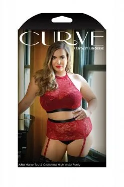Curve - Aria Jarretelset Met Open Kruisje - Rood -Sex Toys winkel Curve Aria Jarretelset Met Open Kruisje rood 3