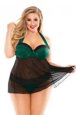 Curve - Sonia Plussize Babydoll Set - Evergreen