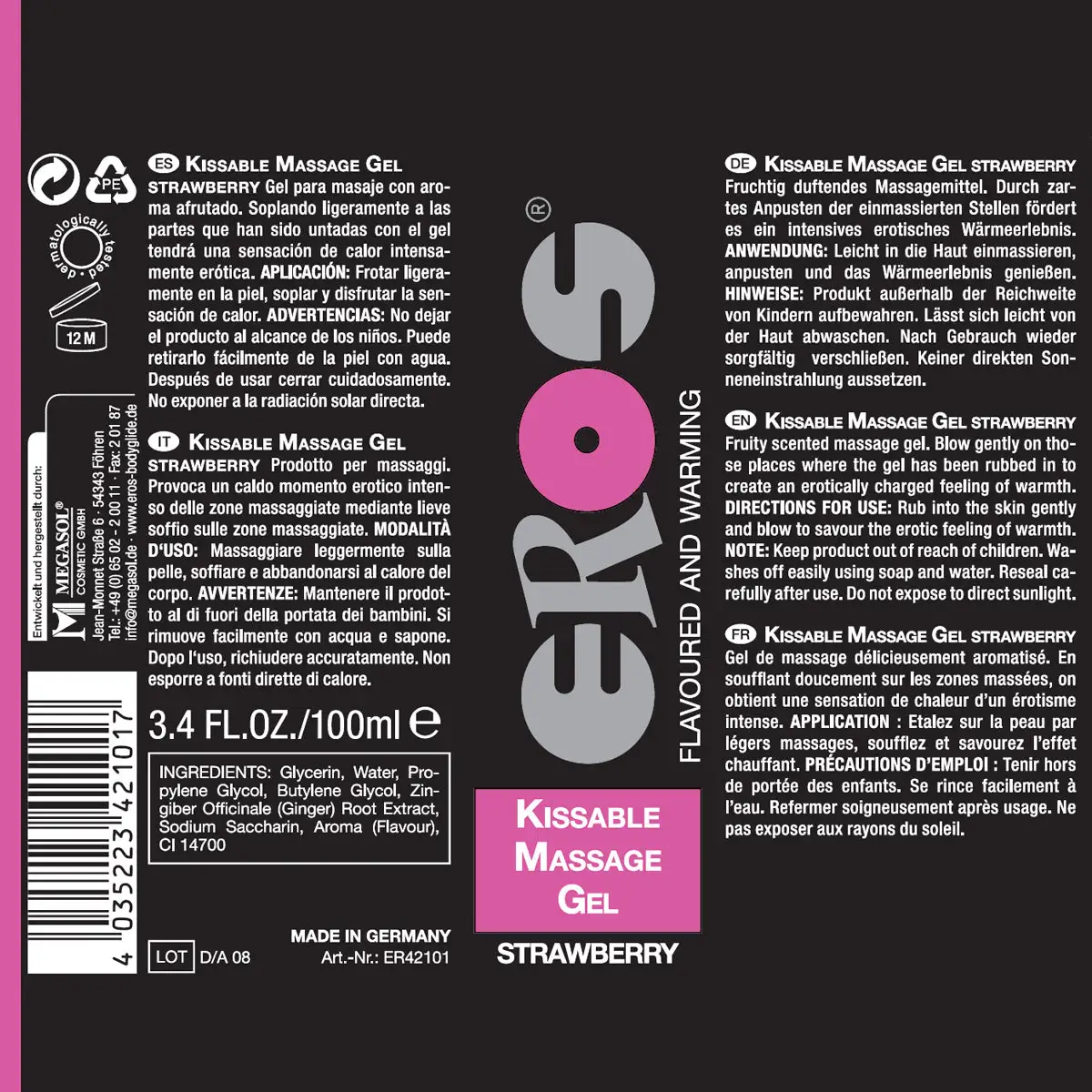 EROS Kissable Massage Gel - StrawBerry 2 EROS Kissable Massage Gel - StrawBerry - Afbeelding 2