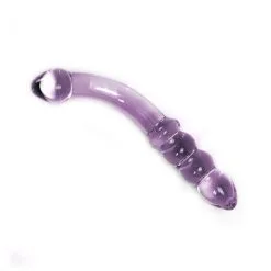 Kiotos Glass Gebogen Glazen Dildo Met Stimulerende Ribbels - Paars