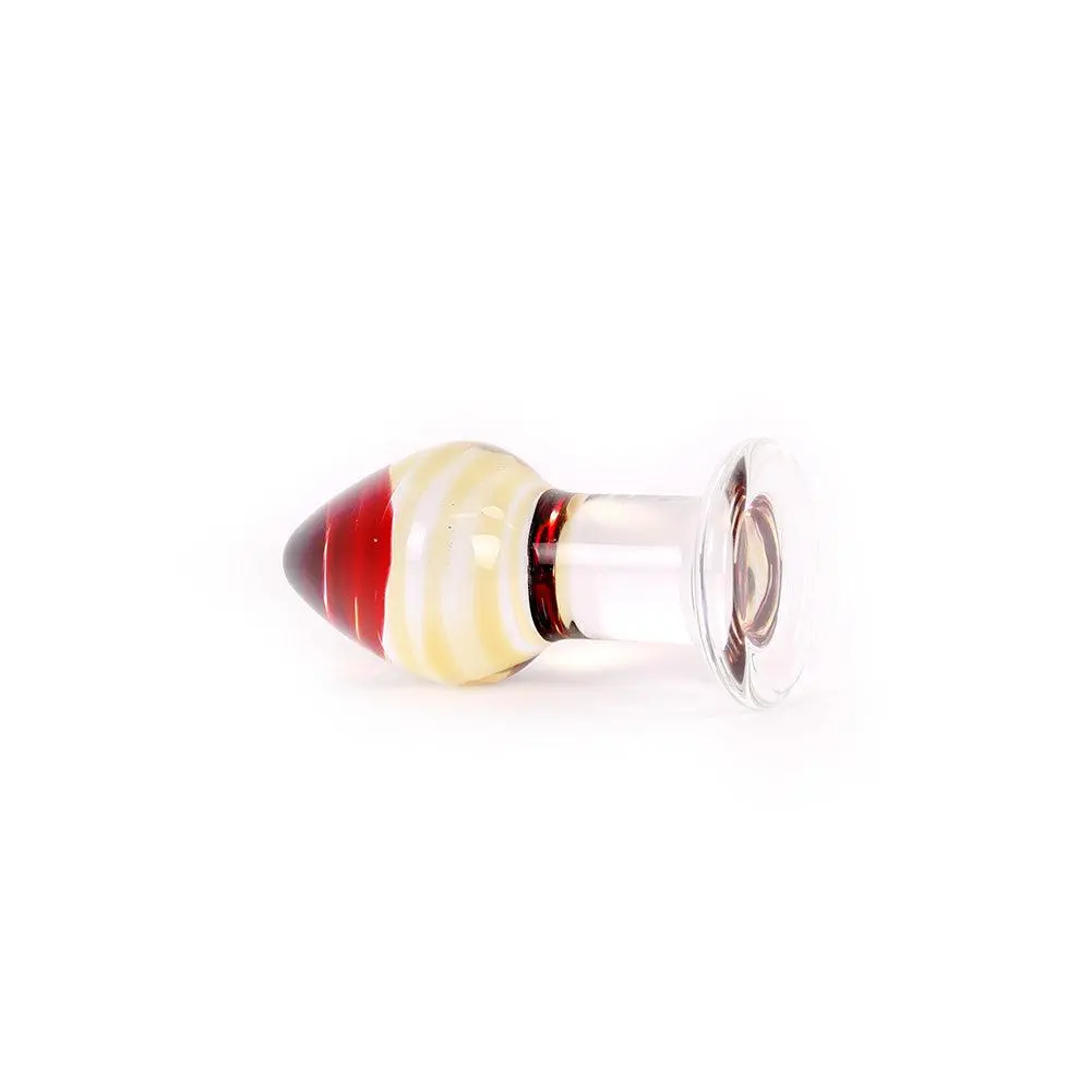 Kiotos Glass Glazen Buttplug - Transparant Met Rood/oranje Punt 2 Kiotos Glass Glazen Buttplug - Transparant Met Rood/oranje Punt - Afbeelding 2