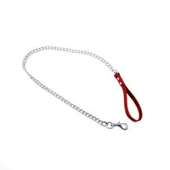 Kiotos Leather Hondenriem Met Ketting En Rood Handvat