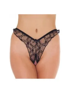 Amorable By Rimba Kanten Brasilian String Met Open Kruis - Zwart