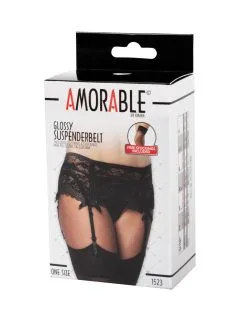 Amorable By Rimba Kanten Jarretelgordel Met Open Achterkant Inclusief String En Kousen - Zwart -Sex Toys winkel Kanten jarretelgordel Met Open achterkant Inclusief String En Kousen Zwart 3