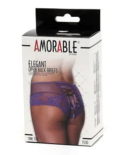 Amorable By Rimba Kanten Slip Met Open Achterkant En Rijglint - Lila -Sex Toys winkel Kanten slip met open achterkant en rijglint lila 3