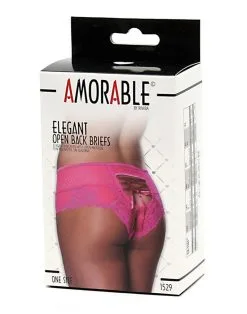 Amorable By Rimba Kanten Slip Met Open Achterkant En Rijglint - Roze -Sex Toys winkel Kanten slip met open achterkant en rijglint roze 3