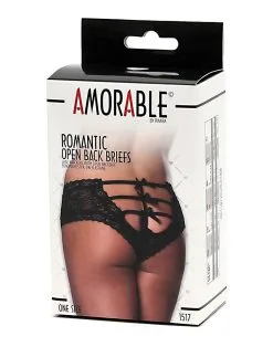 Amorable By Rimba Kanten Slip Met Open Achterkant En Strikjes - Zwart -Sex Toys winkel Kanten slip met open achterkant en strikjes zwart 3