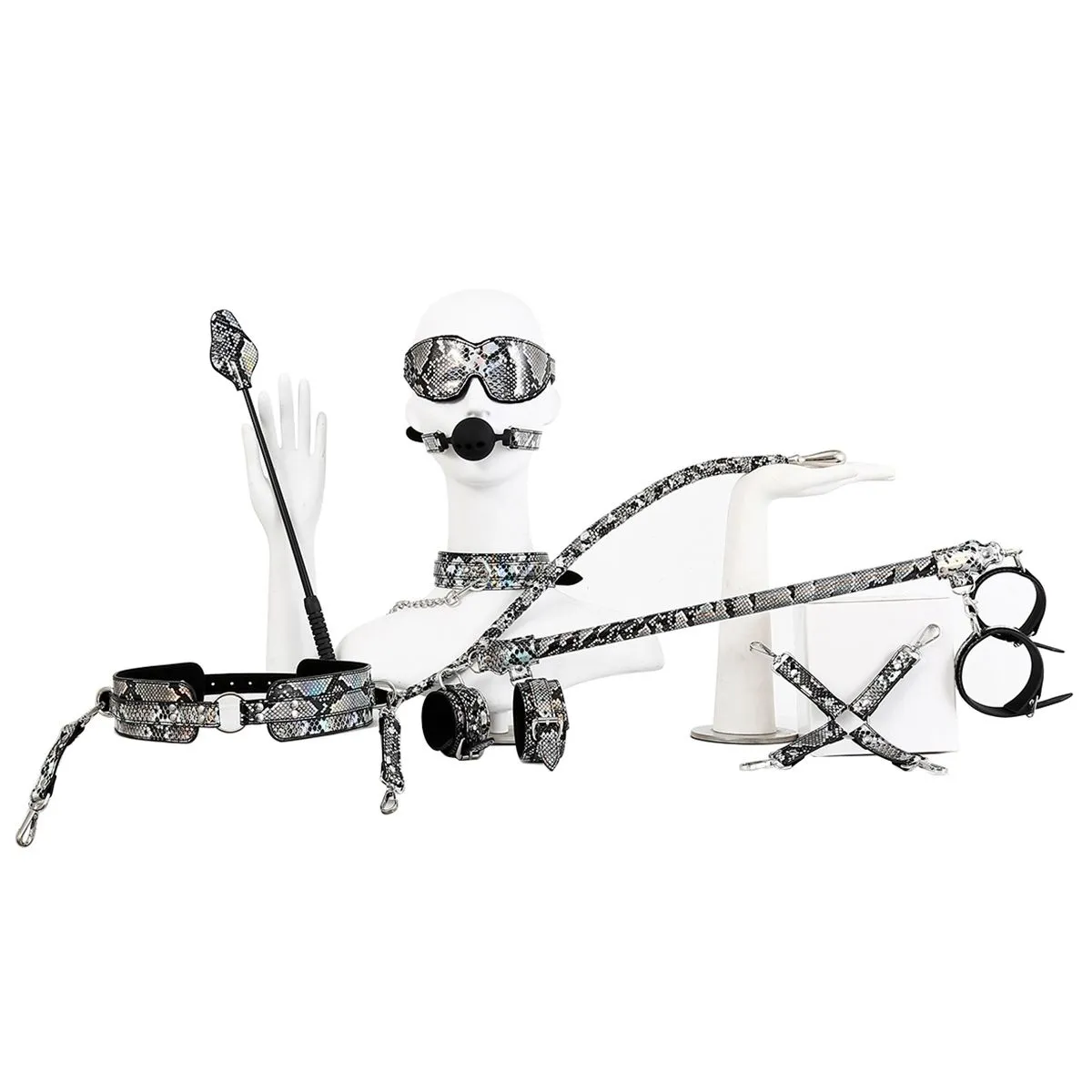 Kiotos BDSM Set Met Slangenprint - Neon Zilver 2 Kiotos BDSM Set Met Slangenprint - Neon Zilver - Afbeelding 2