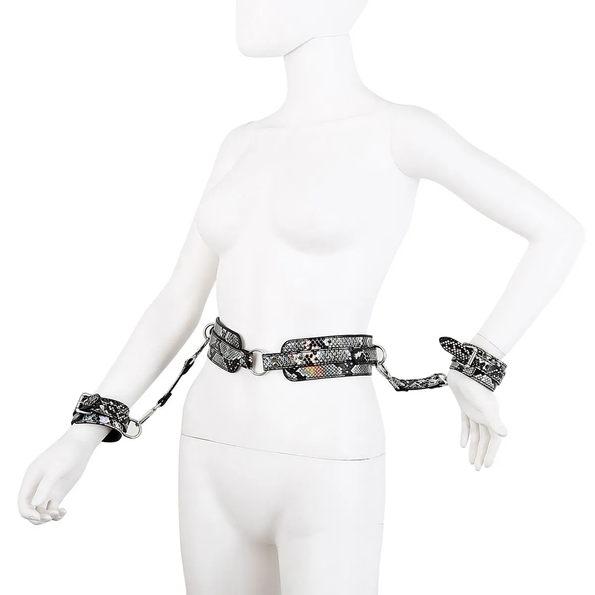 Kiotos BDSM Set Met Slangenprint - Neon Zilver 7 Kiotos BDSM Set Met Slangenprint - Neon Zilver - Afbeelding 7