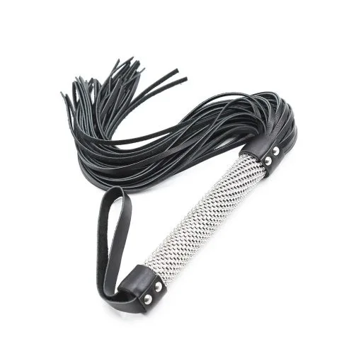 Kiotos Leather - Flogger Met Swarovski Steentjes Handvat - Zwart -Sex Toys winkel Kiotos Leather Flogger met Swarovski steentjes handvat zwart
