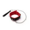Kiotos Leather - Zwarte Leren Collar Met Rode Voering En Leash