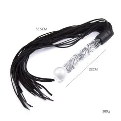Kiotos Leather Kiotos - Luxe Flogger Met Glazen Handvat - Zwart -Sex Toys winkel Kiotos Luxe Flogger Met Glazen Handvat Zwart 4