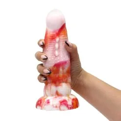 Kiotos Monstar - Dildo Beast 3 - 21 X 7 Cm - Tie Dye Oranje/Wit/Rood -Sex Toys winkel Kiotos Monstar Dildo Beast 3 21 x 7 cm tie dye oranjewitrood 6