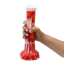 Kiotos Monstar - Dildo Beast Paardenlul - 27 X 5.5 Cm - Tie Dye Oranje/Wit/Rood -Sex Toys winkel Kiotos Monstar Dildo Beast Paardenlul 27 x 5 5 cm tie dye oranjewitrood 6