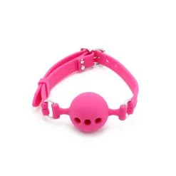 Kiotos - Siliconen Ball Gag Met (adem)gaten - Roze -Sex Toys winkel Kiotos Siliconen Ball Gag met ademgaten roze 3
